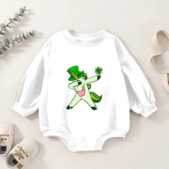 Dabbing unicorn shamrock St. Patrick's Day Baby Romper Sweatshirts