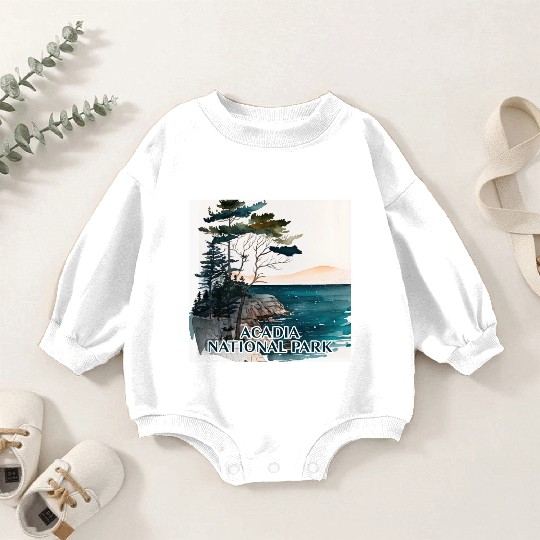 Acadia National Park Watercolor Baby Romper Sweatshirts