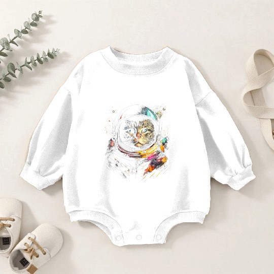 Space Cat on Galaxy Cat Lover Baby Romper Sweatshirts