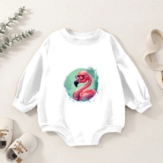 Retro Sunset Pink Flamingo Summer Design Flamingo Baby Romper Sweatshirts