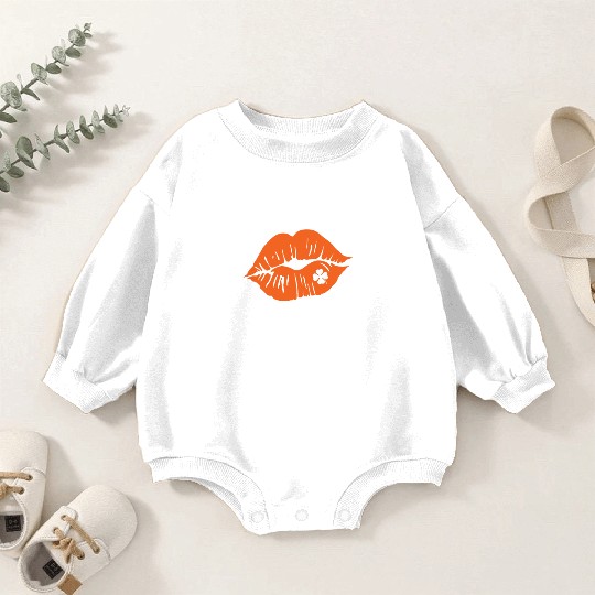 Shamrock Lips, Orange Clover, Kiss Me, St Patricks Baby Romper Sweatshirts