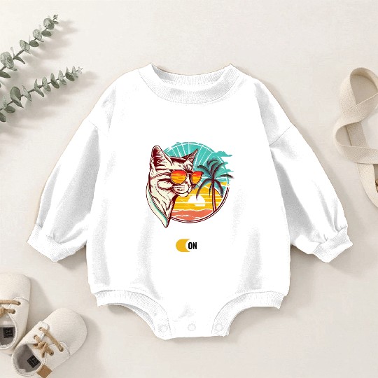 Retro Cat Vintage Sunset 80s 90s Sunglasses Baby Romper Sweatshirts