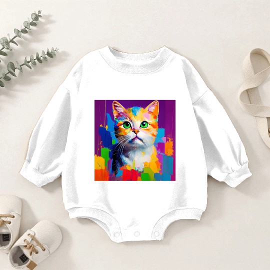 Oil Painting Style Cat Portrait Design for Cat Baby Romper Sweatshirts