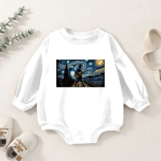 man walking with a guitar van gogh style Baby Romper Sweatshirts