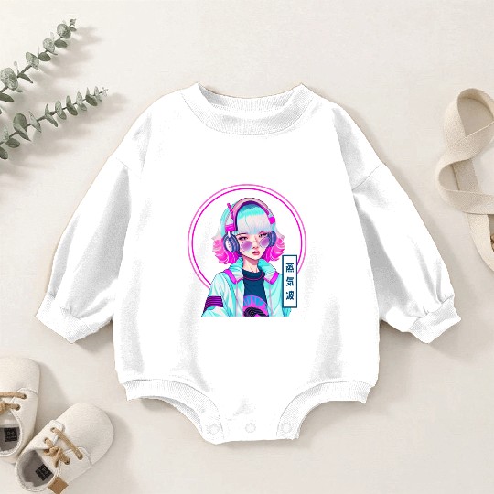 Japanese Vaporwave Gamer Girl Synthwave Aesthetic Baby Romper Sweatshirts