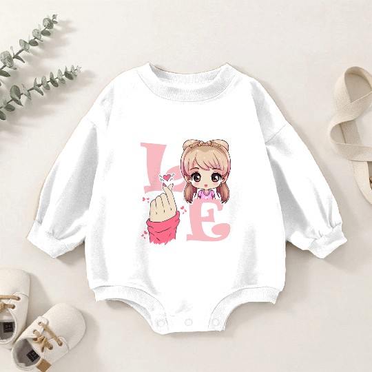 Love Saranghae Finger Heart Korean Anime Chibi Kpo Baby Romper Sweatshirts