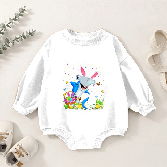 Shark Fish Easter Egg Hunting Hammerhead Shark Eas Baby Romper Sweatshirts