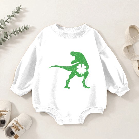 Tyrannosaurus T Rex Dinosaur St Patricks Day Irish Baby Romper Sweatshirts