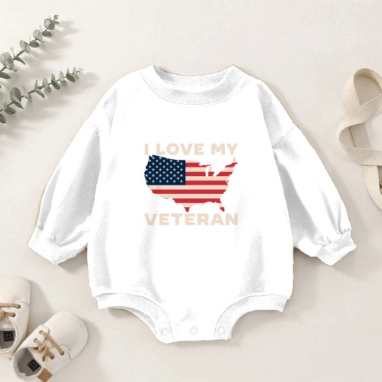 I Love My Veteran USA Flag American Memorial Day Baby Romper Sweatshirts