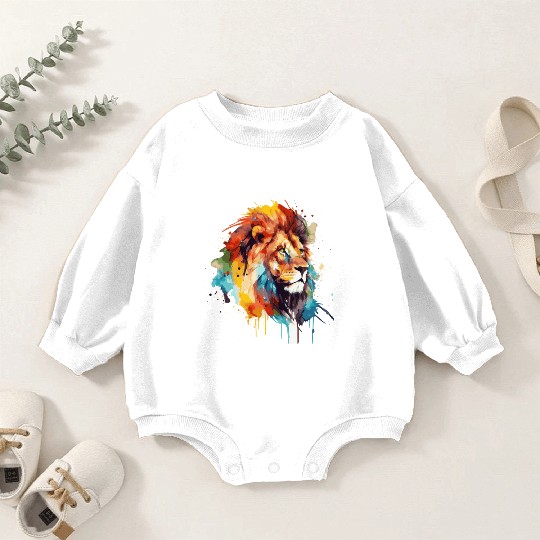 Watercolor Lion Colorful Safari African Wildlife A Baby Romper Sweatshirts
