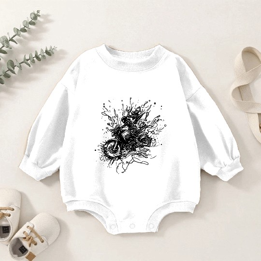 Racing Motorcycle Tattoo Splash Style Baby Romper Sweatshirts