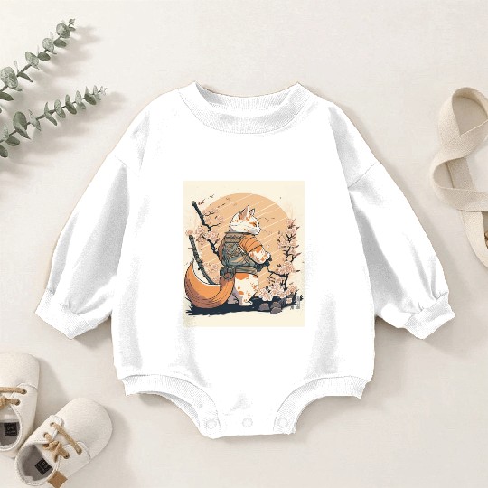 samurai katana cat vintage Baby Romper Sweatshirts