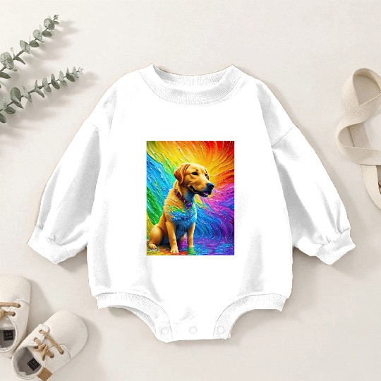 Labrador Retriever with rainbow splashes of colors Baby Romper Sweatshirts