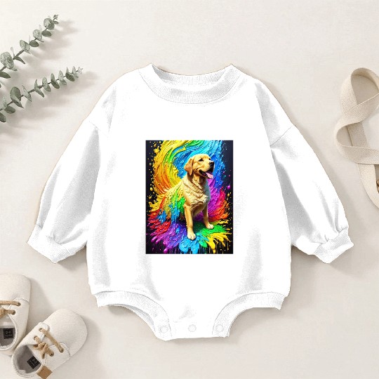 Labrador Retriever with rainbow splashes of colors Baby Romper Sweatshirts