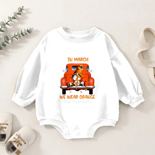 Gnome Sitting On Truck In March We Wear Orange T Baby Romper Sweatshirts