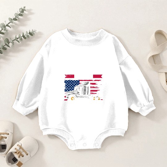 Truck Driver Us Flag Old Man Trucker Baby Romper Sweatshirts