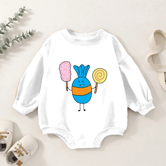 Cute Candy Holding Lollipop And Cutton Candy Baby Romper Sweatshirts