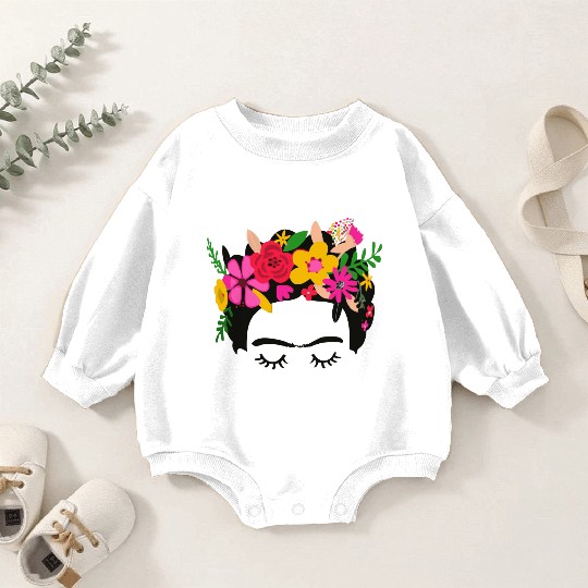 Frida Kahlo Illustration Floral Boho Style Mexican Baby Romper Sweatshirts