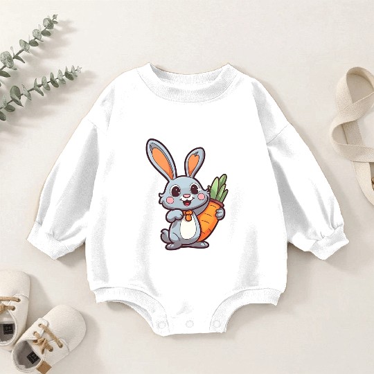 Carrot-Loving Easter Bunny: Cute 2D Design Baby Romper Sweatshirts