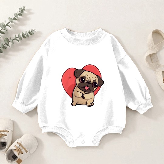 Cute Pug in Love, Big Heart Baby Romper Sweatshirts