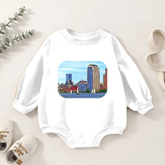 Manhattan NY - Boats By Manhattan Skyline Baby Romper Sweatshirts