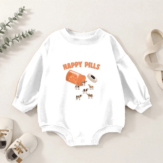 Happy Pills Cow Funny Farm Animal Lovers Humor Baby Romper Sweatshirts