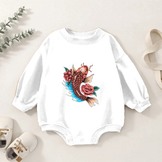 Koi Fish and Roses Baby Romper Sweatshirts