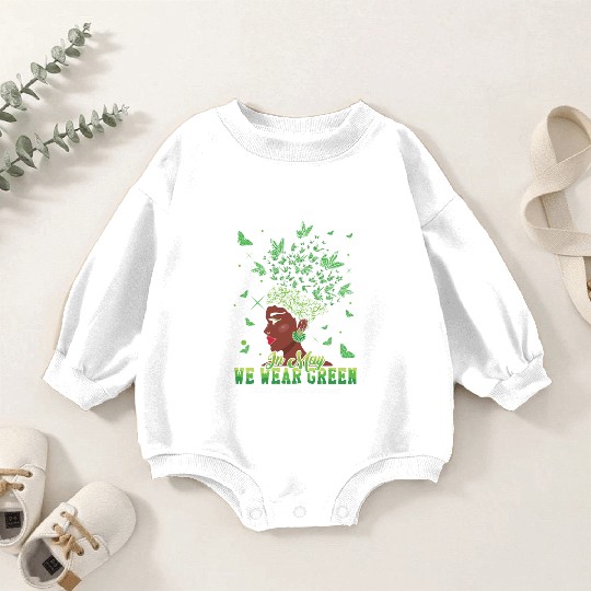 May Green Mental Health Awareness Month Butterfly Baby Romper Sweatshirts