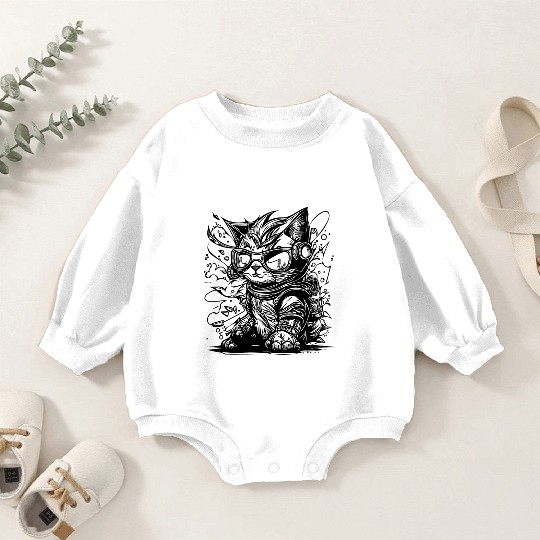 Little Cool Space Cat Splash Tattoo Style Baby Romper Sweatshirts