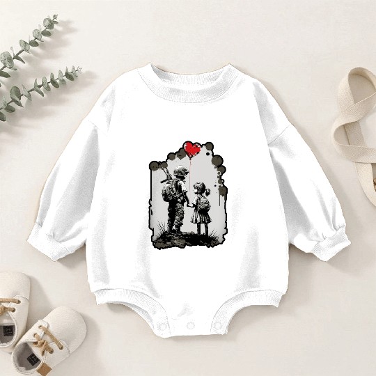 Girl and Boy Soldier War Peace Ukraine Heart Love Baby Romper Sweatshirts