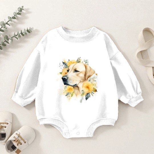 Yellow Lab Dog Watercolor Floral Baby Romper Sweatshirts