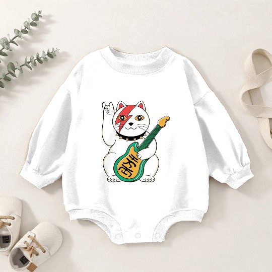 Lucky Cat Guitar Guitarist Baby Romper Sweatshirts