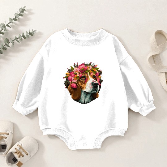 Cute Beagle Flower Crown Pet Dog Breed Puppy Baby Romper Sweatshirts