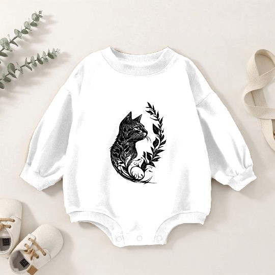 Cute Little Cat In Nature Tattoo Style Baby Romper Sweatshirts