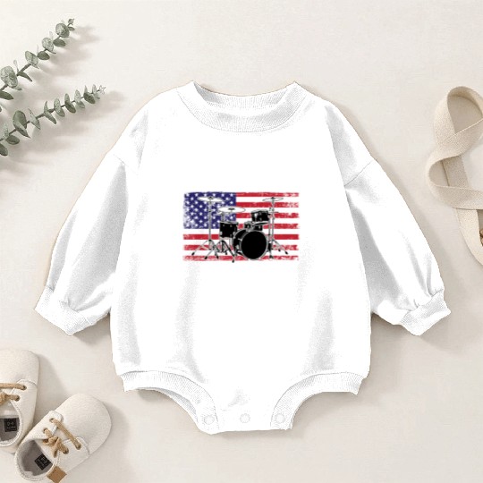 Patriotic 4th of July Drum American Drummer USA Baby Romper Sweatshirts