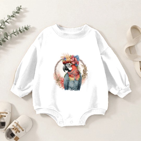 Colorful Parrot Watercolor Macaw Bird Flower Crown Baby Romper Sweatshirts
