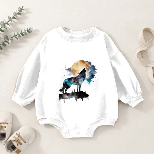 Mountain Wolf Multicolor Watercolor Portrait Baby Romper Sweatshirts