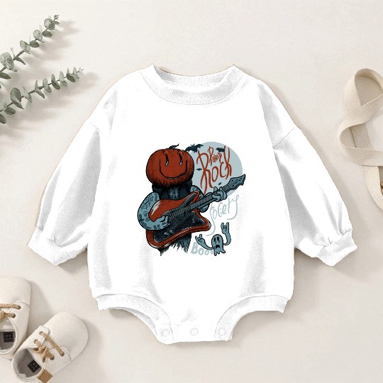 Pump Rock Society Halloween Pumpkin Playing Guitar Baby Romper Sweatshirts
