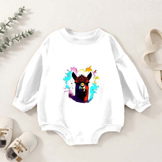 Cute Vintage Ink Splash Alpaca Retro Alpaca Farmer Baby Romper Sweatshirts