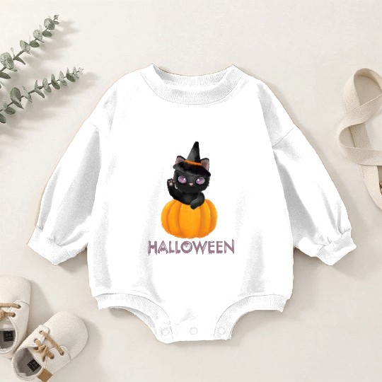 Cute baby witchy cat Trick or treat Funny pumpkin Baby Romper Sweatshirts