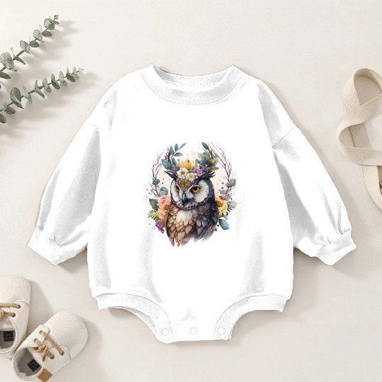 Cute Owl Bird Flower Crown Floral Birds Baby Romper Sweatshirts