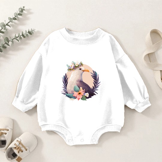 Cute Seagull Bird Flower Crown Floral Birds Baby Romper Sweatshirts