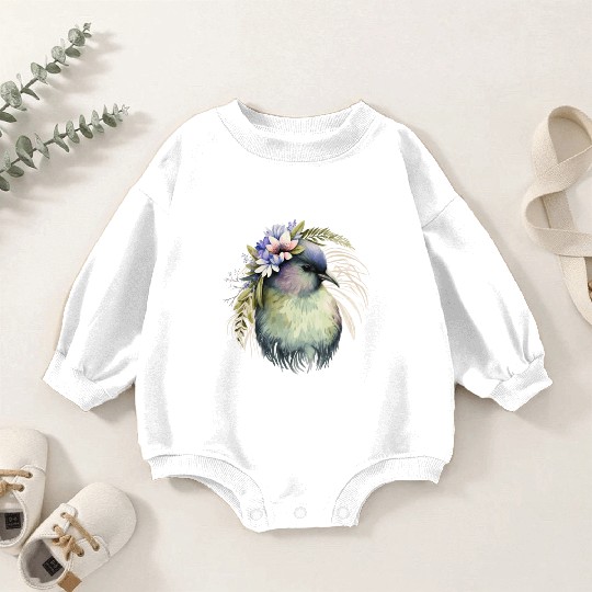 Cute Kiwi Bird Flower Crown Floral Exotic Birds Baby Romper Sweatshirts