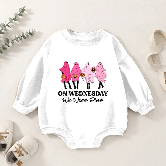 Breast Cancer On Wednesday We Wear Pink Halloween Baby Romper Sweatshirts