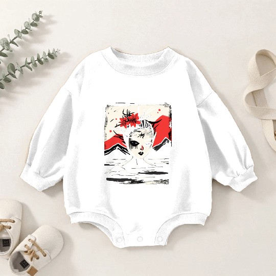 zen cartoons japan nature women and flower Baby Romper Sweatshirts