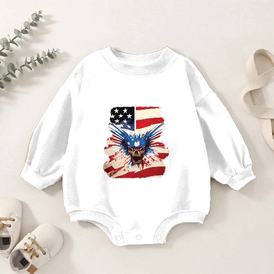 Angry Skull Bursting Through US Flag Baby Romper Sweatshirts