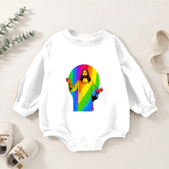 Rainbow Jesus: Embrace Love, Faith, and LGBTQ Baby Romper Sweatshirts