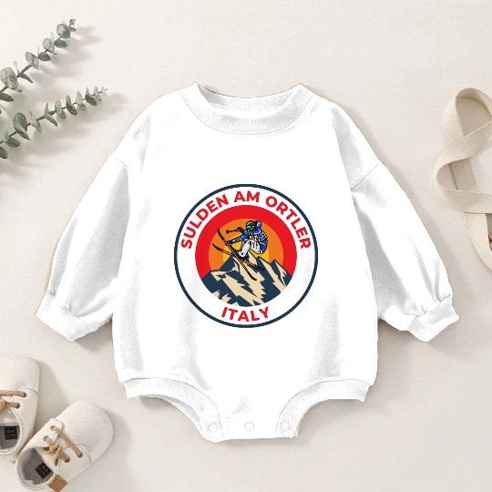 Vintage Skiing in Sulden Am Ortler Italy Sunset Baby Romper Sweatshirts