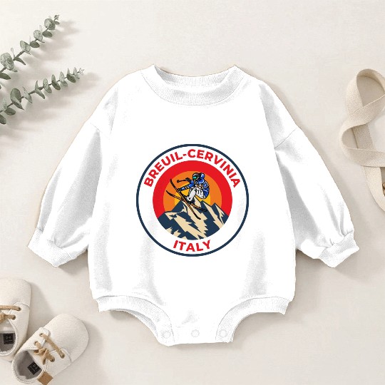 Vintage Cool Skiing in Breuil-Cervina italy Sunset Baby Romper Sweatshirts
