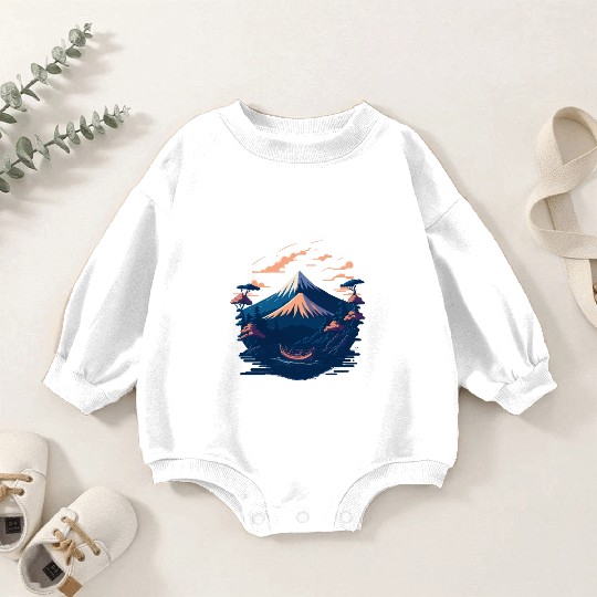 Serene Mount Fuji Sunset Peaceful River Scenery Baby Romper Sweatshirts